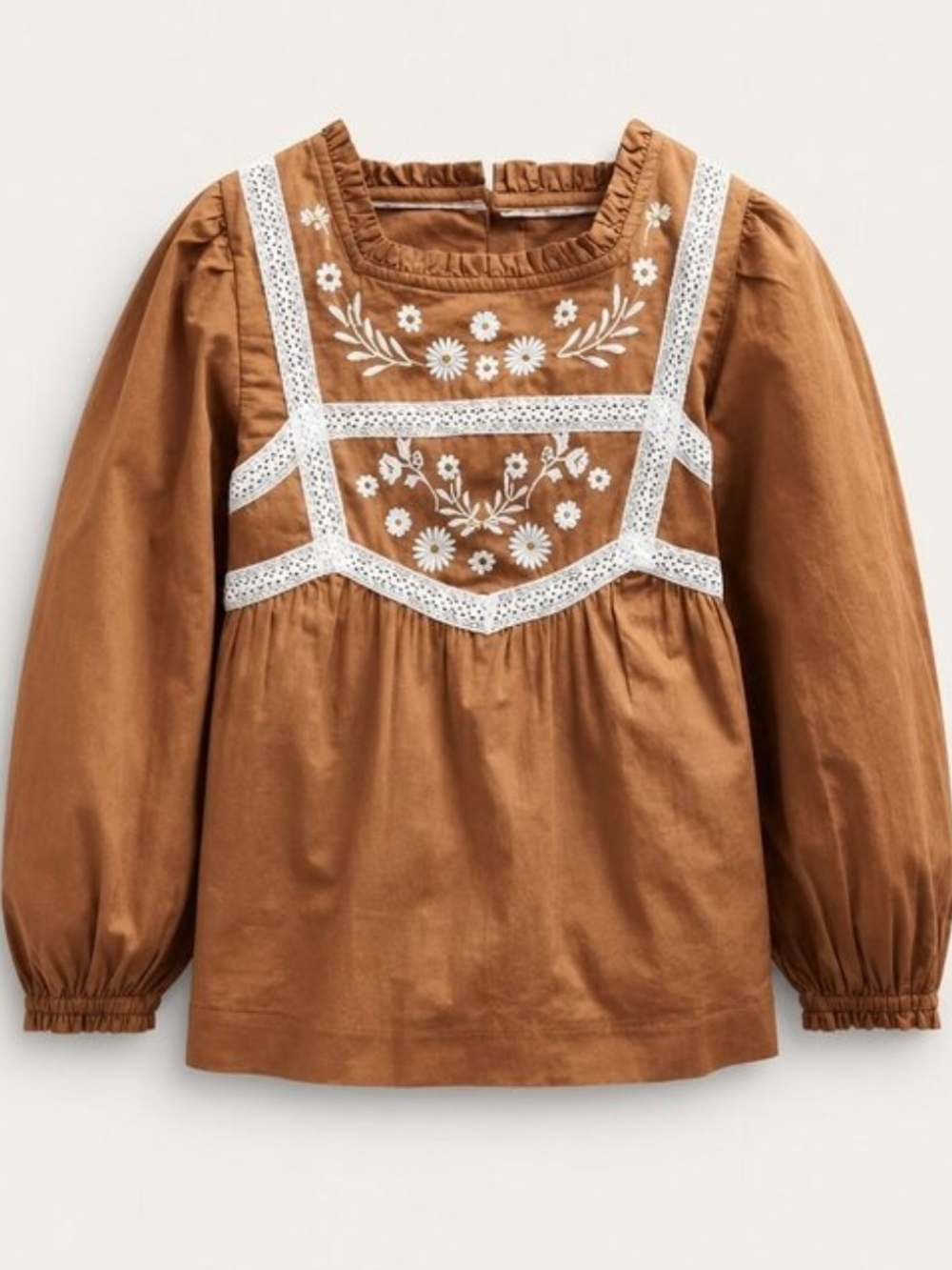 Mini Boden Rust Orange Boho Embroidered Peasant Top Size 5-6Y